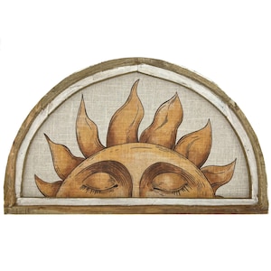 Sun Wall Art | 30" x 18" | Handmade Eclectic Decor | Linen & Wood Wall Hanging | Mid Century Decor | Tarot Psychic Decor