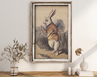 White Rabbit Wall Art | 24" x 36" | Eclectic Decor | Storybook Wall Art | Bohemian Decor