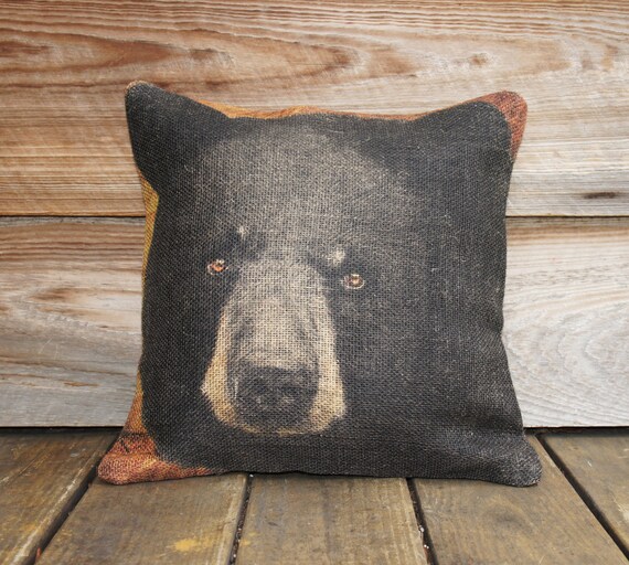 Burlap Pillow Of Black Bear Throw Pillow Cushion Rustic Etsy
