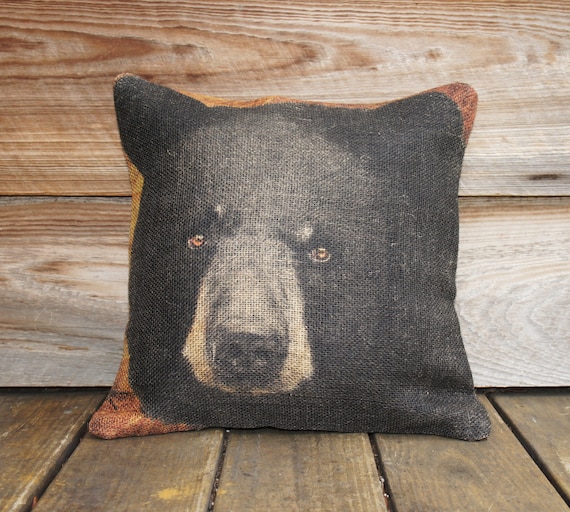 Burlap Pillow Of Black Bear Throw Pillow Cushion Rustic Etsy