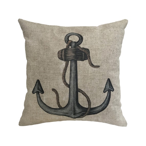 Nautical Anchor Linen Throw Pillow 15 x Anchor Throw Pillow Nautical Pillow