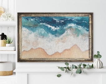 Coastal Wall Art | 24" x 36" | Solid Wood Frame | Beach House Living Room Decor | Bright Waves Decor | Framed Cosatal Decor