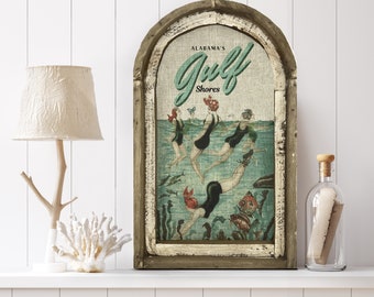 Gulf Shores Wall Art | Alabama Travel Poster | Coastal Wall Decor | Beach Wall Art | Handmade Wood & Linen Wall Art |