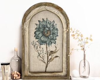 Botanical Wall Decor | 14" x 22" | Blue & Brown Framed Art Print | Farmhouse Wall Hanging | Eclectic Decor | Floral