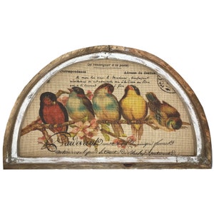 Birds on Branch Wall Art | 30&quot; x 18&quot; | Arch Window Frame | Burlap Wall Hanging | French Farmhouse Decor |