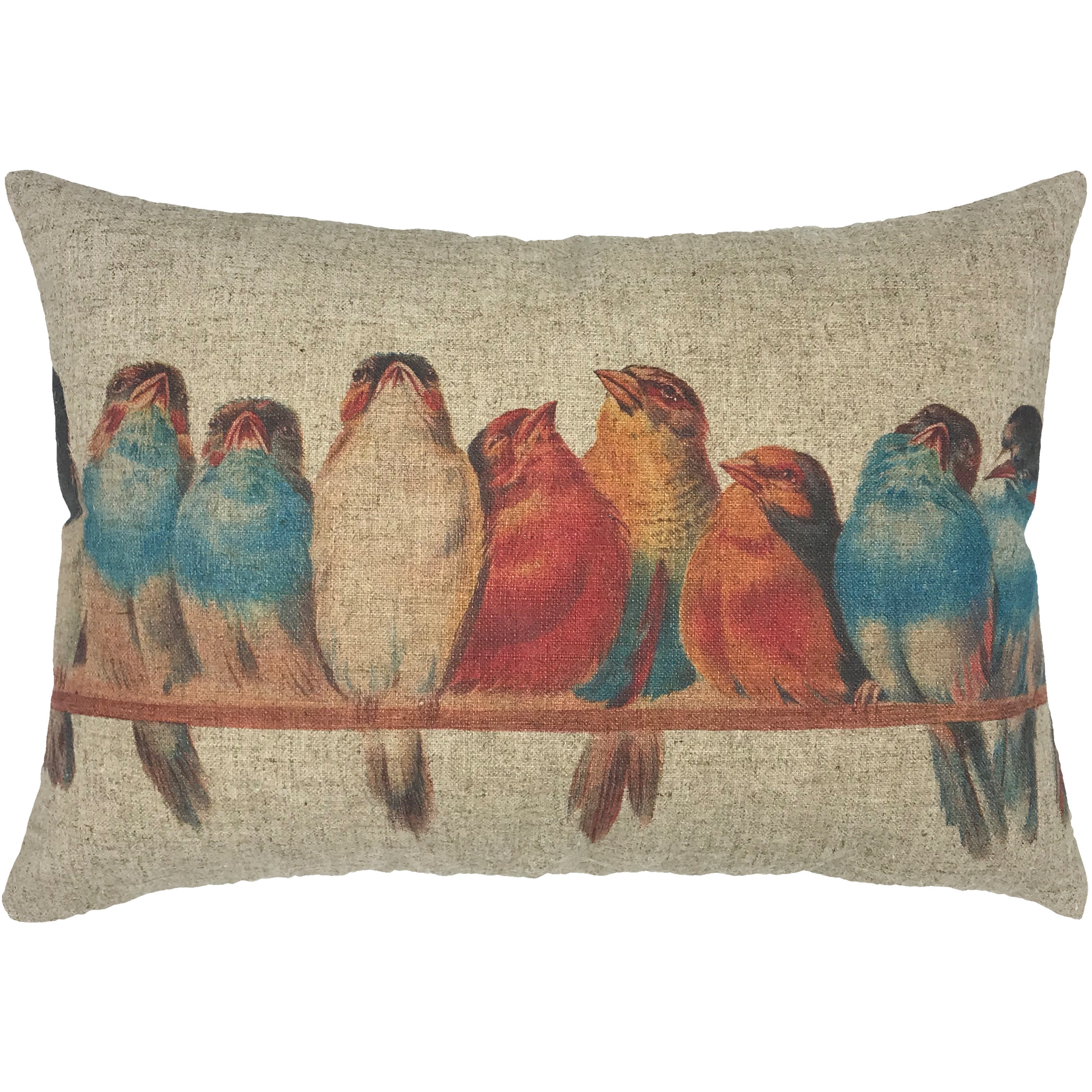Birds Throw Pillow Colorful Linen Lumbar Pillow Cottage Etsy