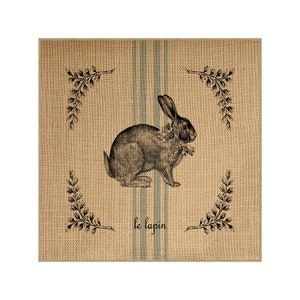 Rabbit Grainsack Burlap Panel, Reproduction Printed Fabric
