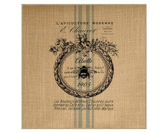 Bee Grainsack Burlap Panel, Reproduction Printed Fabric