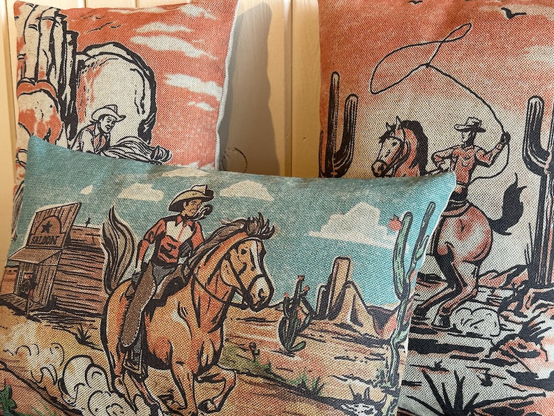 Set of 3 Western Pillows Southwestern Decor Wild West Etsy