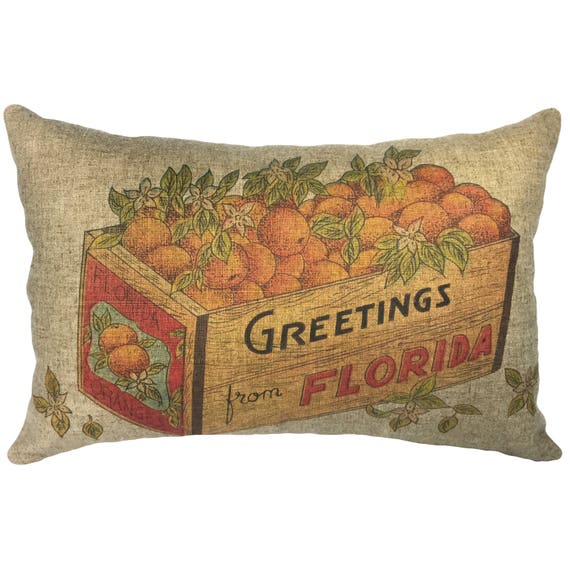 Florida Oranges Throw Pillow Linen Lumbar Pillow Nautical Etsy