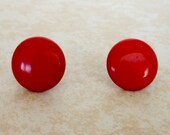 Vintage Cherry Red Screw Back Earrings , Lucite