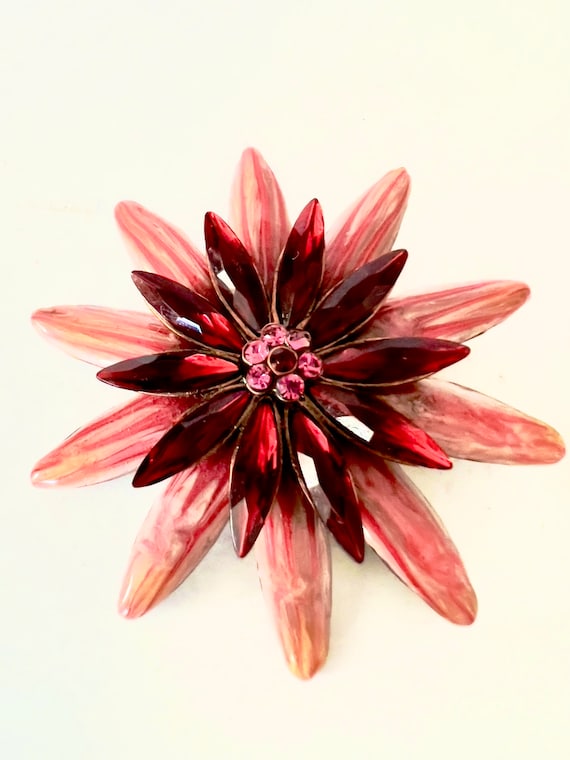 Vintage Copper Red Moonglow Starburst Flower Brooc