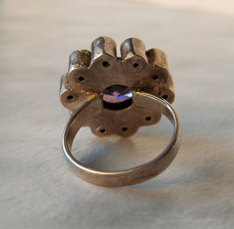 Light Purple cubic zirconia s Size 8.5 Sterling Silver Purple Flower Ring Band Statement Big /& Bold