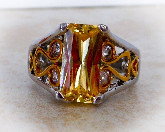 Vintage Men's Silver & Gold Large Rhinestone Ring… - image 6