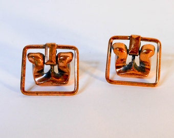 Vintage Copper Retro Articulated Screw-Back Earrings