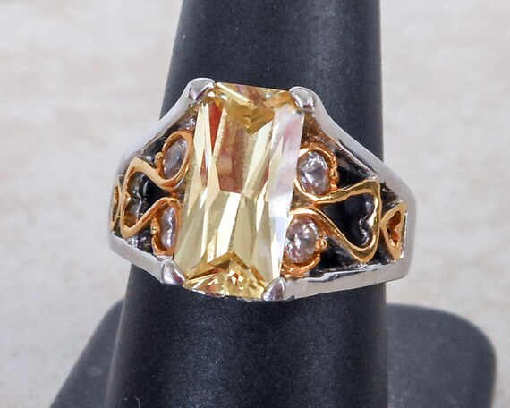 Vintage Men's Silver & Gold Large Rhinestone Ring… - image 1
