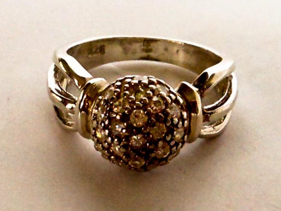 Vintage Sterling Silver Crystal Ball Ring ,   Siz… - image 5