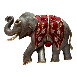 Gray Rhinestone Trunk Up Good Luck Elephant Fashion Brooch Pin