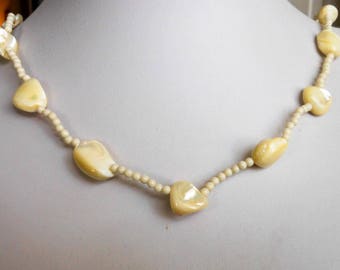 Vintage Carved White Mop Shell Necklace , 25 Inch