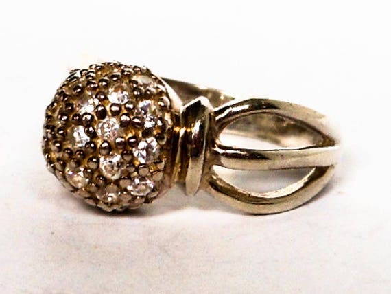 Vintage Sterling Silver Crystal Ball Ring ,   Siz… - image 2