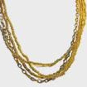 Vintage 20 ""Multi-Strand Halskette, Glasperlen & goldfarbene Kette, 1980er 1990er Jahre Boho Retro Layered Statement Schmuck."