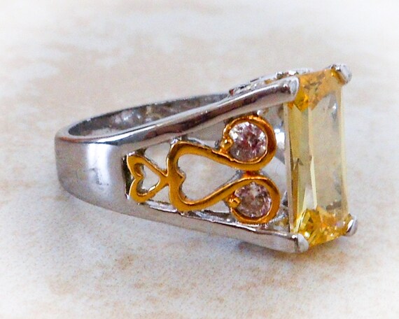 Vintage Men's Silver & Gold Large Rhinestone Ring… - image 8