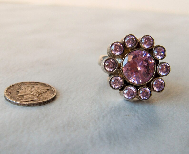 Light Purple cubic zirconia s Size 8.5 Sterling Silver Purple Flower Ring Band Statement Big /& Bold