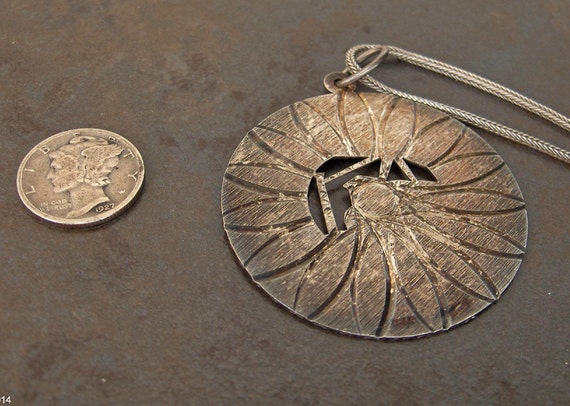 Vintage Sterling Silver Sun Flower Necklace,    E… - image 2