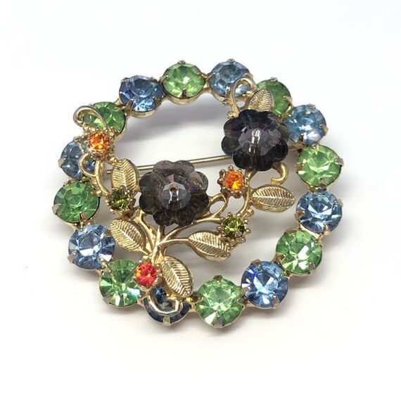 Magnificent Poured Glass Multi-Color Flower Pin Brooch Unsigned Beauty