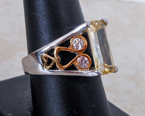 Vintage Men's Silver & Gold Large Rhinestone Ring… - image 3