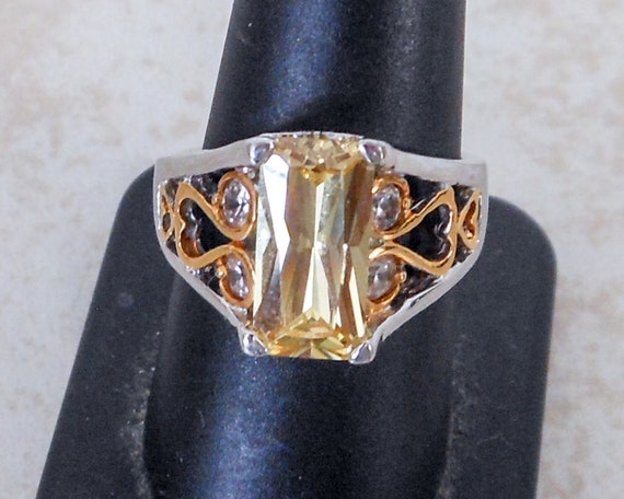 Vintage Men's Silver & Gold Large Rhinestone Ring… - image 5