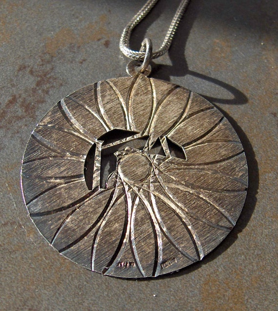 Vintage Sterling Silver Sun Flower Necklace,    E… - image 4