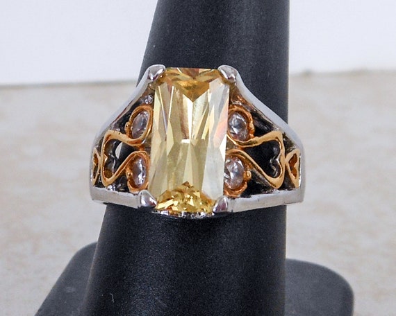 Vintage Men's Silver & Gold Large Rhinestone Ring… - image 4