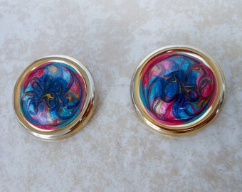 Vintage Large Round Enamel Swirl Earrings