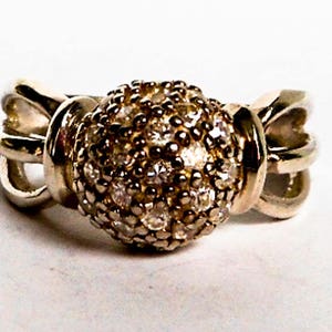 Vintage Sterling Silver Crystal Ball Ring ,   Size 6 1/2 ,     Art Deco Style