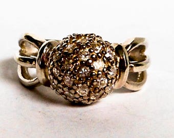 Vintage Sterling Silver Crystal Ball Ring ,   Size 6 1/2 ,     Art Deco Style