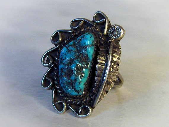 Vintage Sterling Silver Turquoise Squash Blossom … - image 5