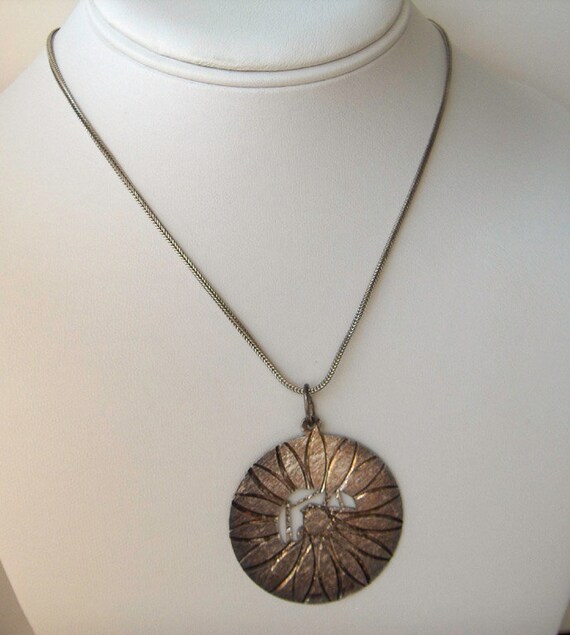 Vintage Sterling Silver Sun Flower Necklace,    E… - image 3