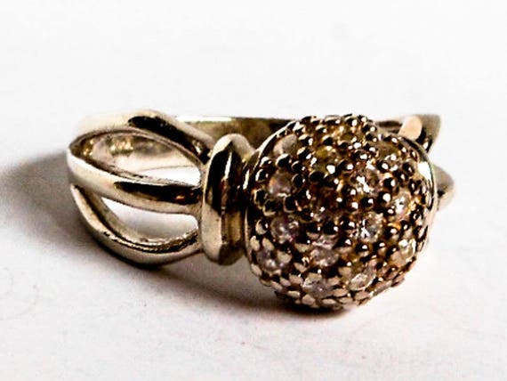 Vintage Sterling Silver Crystal Ball Ring ,   Siz… - image 3