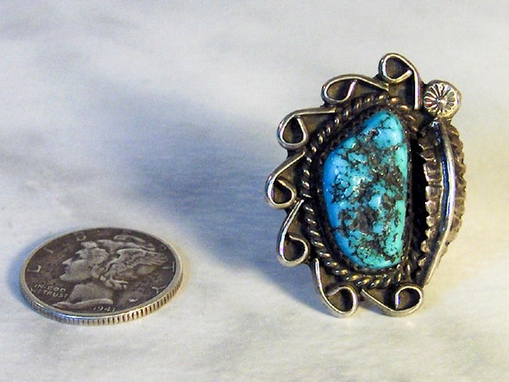 Vintage Sterling Silver Turquoise Squash Blossom … - image 3