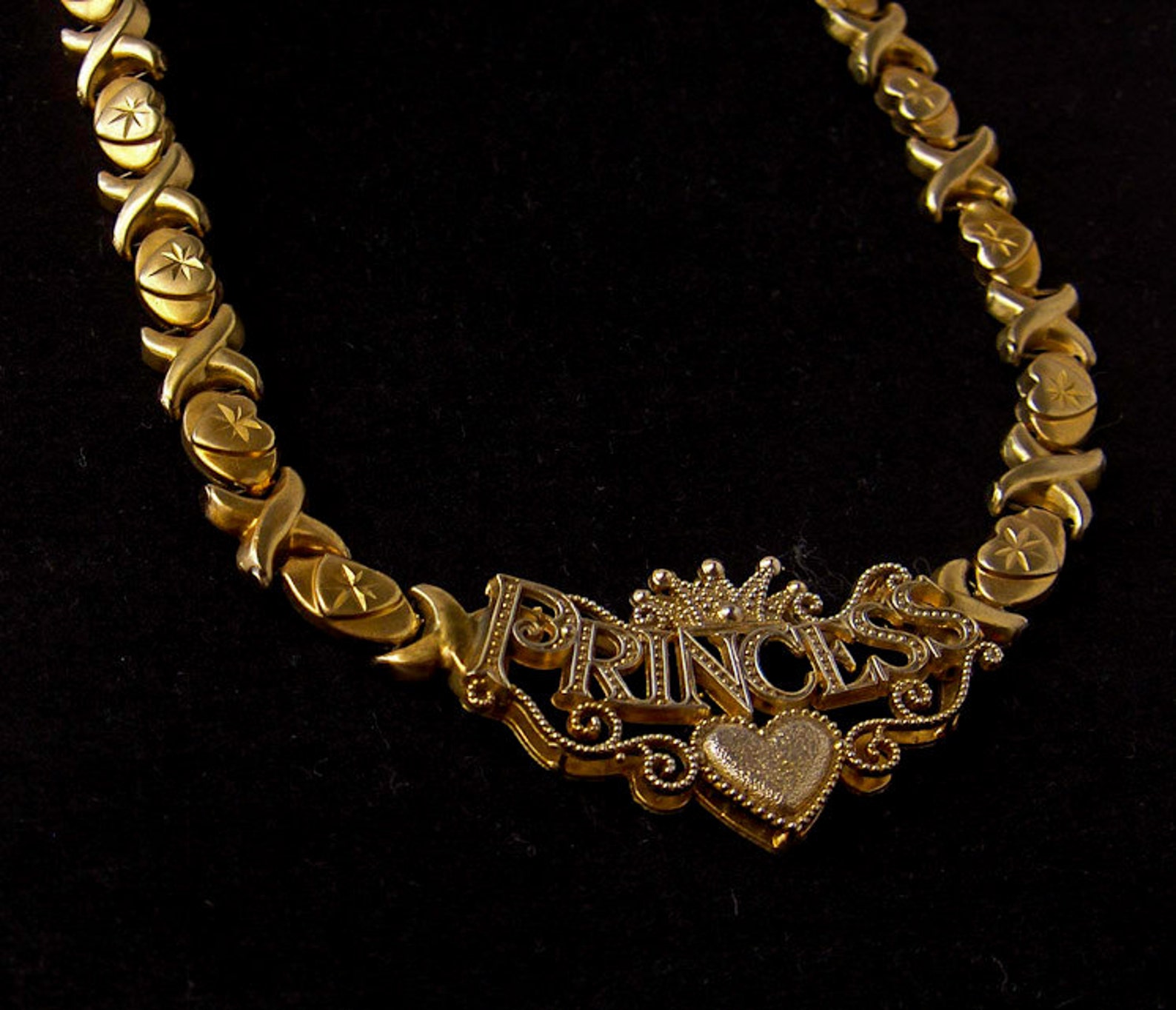 10K Yellow Gold Princess Necklace 20 inch X & O Heart Etsy