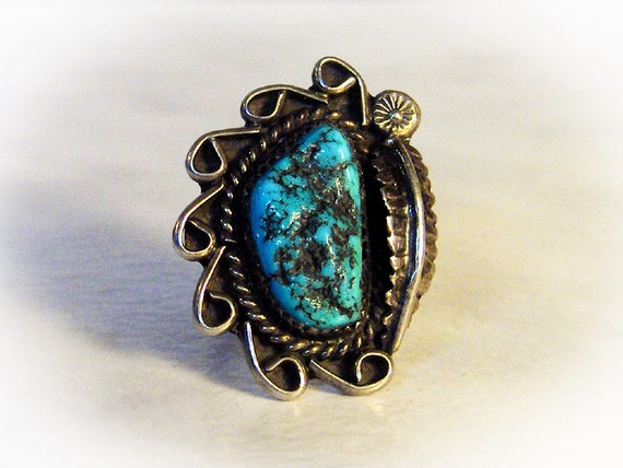 Vintage Sterling Silver Turquoise Squash Blossom … - image 1