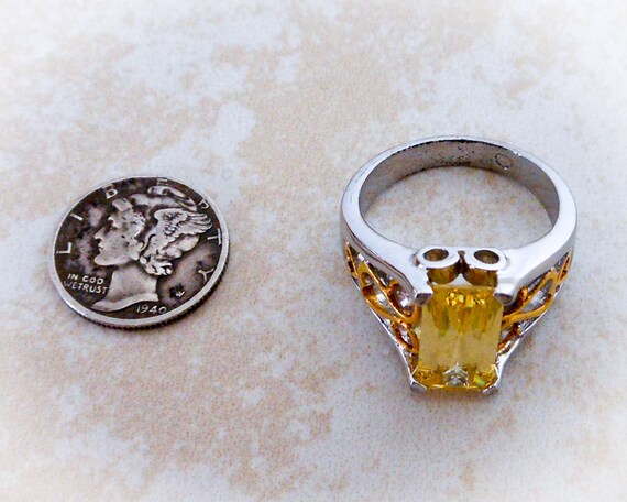 Vintage Men's Silver & Gold Large Rhinestone Ring… - image 9