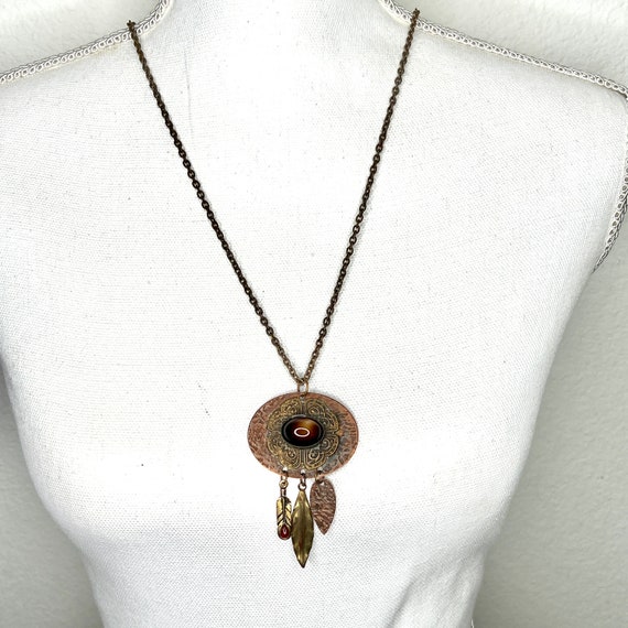 Vintage Tribal Copper Brass Large Oval Cats Eye P… - image 3