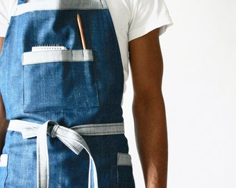 Stone wash denim apron, Mens apron