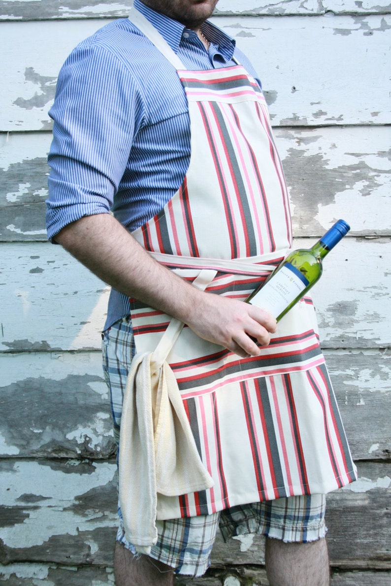 cotton apron Large mens apron striped apron chefs apron SALE