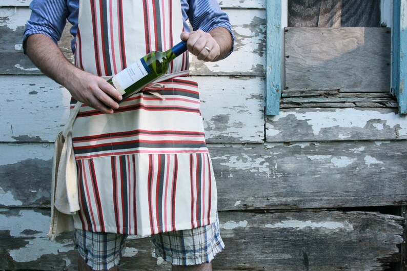 cotton apron Large mens apron striped apron chefs apron SALE