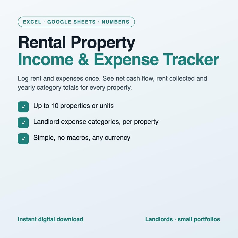 Rental Property Income and Expense Tracker Spreadsheet, Landlord Bookkeeping Template, Rent and Cash Flow Tracker, Excel and Google Sheets image 1