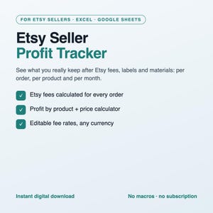 Etsy Seller Spreadsheet, Profit and Fee Calculator, Order and Expense Tracker, Pricing Calculator, Excel and Google Sheets Template image 1