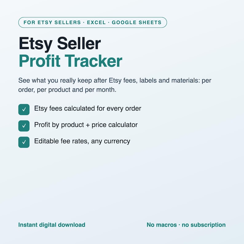 Etsy Seller Spreadsheet, Profit and Fee Calculator, Order and Expense Tracker, Pricing Calculator, Excel and Google Sheets Template image 1